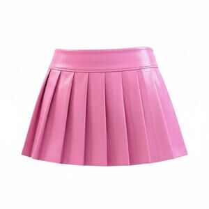 Women Pink Faux Leather Pleated Mini Skirts Size L - NWOT